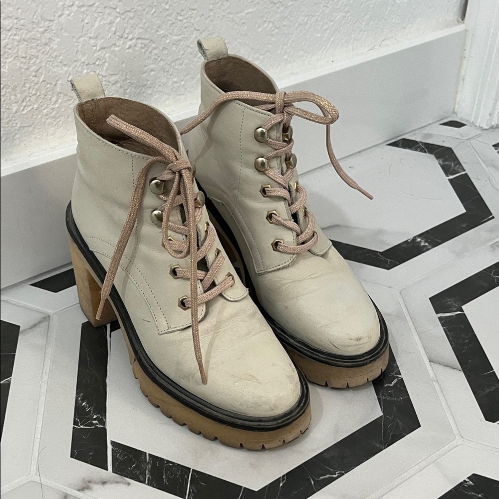 Free People Cream Lace-Up Boots
